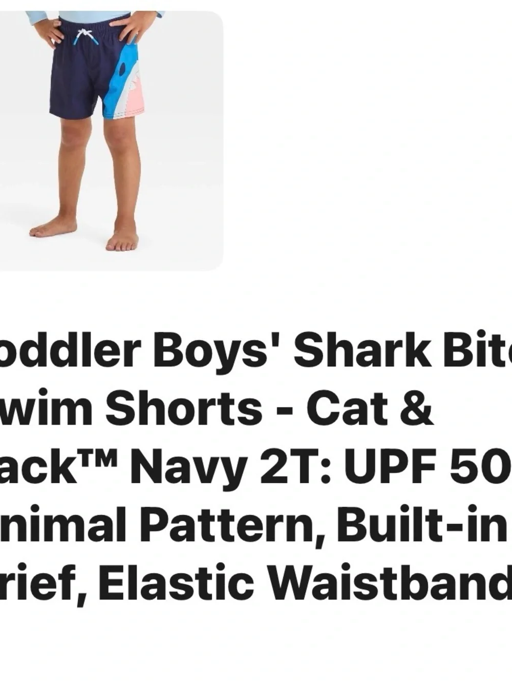 Cat & Jack Boys Navy Blue Shark Swim Trunks 2T nwt lined upf50